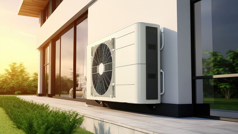 Haus mit Klimaanlage im Sonnenaufgang